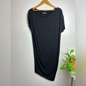 Samantha Eng Midi Dress M Black Stretchy Modal cotton Asymmetrically 
Lagenlook